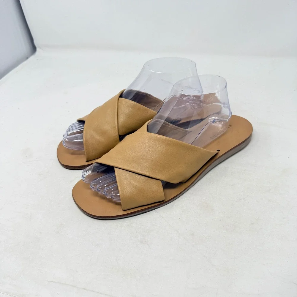 Everlane Day Crossover Leather Slide Sandals Tan Flat Open Toe Summer Size 10 - Picture 2 of 7